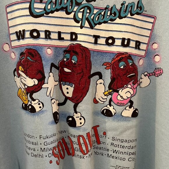 Vintage 1987 Y2K California Raisins Blue World Tour Over Sea's Sweatshirt Sz XL - Picture 5 of 13